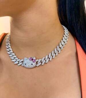 Hello kitty Cuban necklace 16inch silver